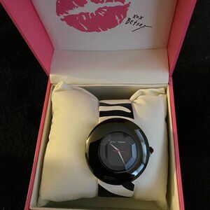 Betsey Johnson Black Face Watch with Zebra Band
